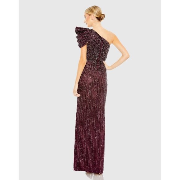 SOLD Mac Duggal Size 8 Purple 5622 EMBELLISHED PUFF ONE SHOULDER Formal GOWN - Picture 3 of 11